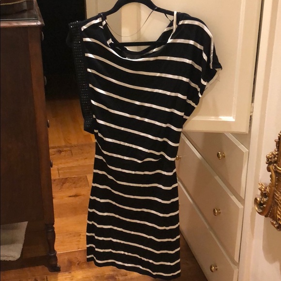 mango black and white striped dress